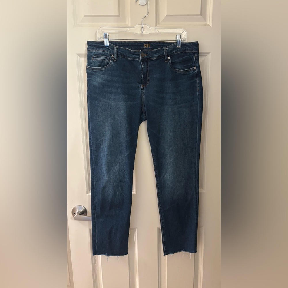 Kut From The Kloth Mid Rise Boyfriend Jeans in Blue, Size 14P